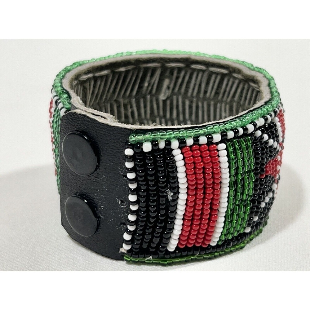Vintage Leather Beaded Bracelet Multicolor Handmade Boho Festival